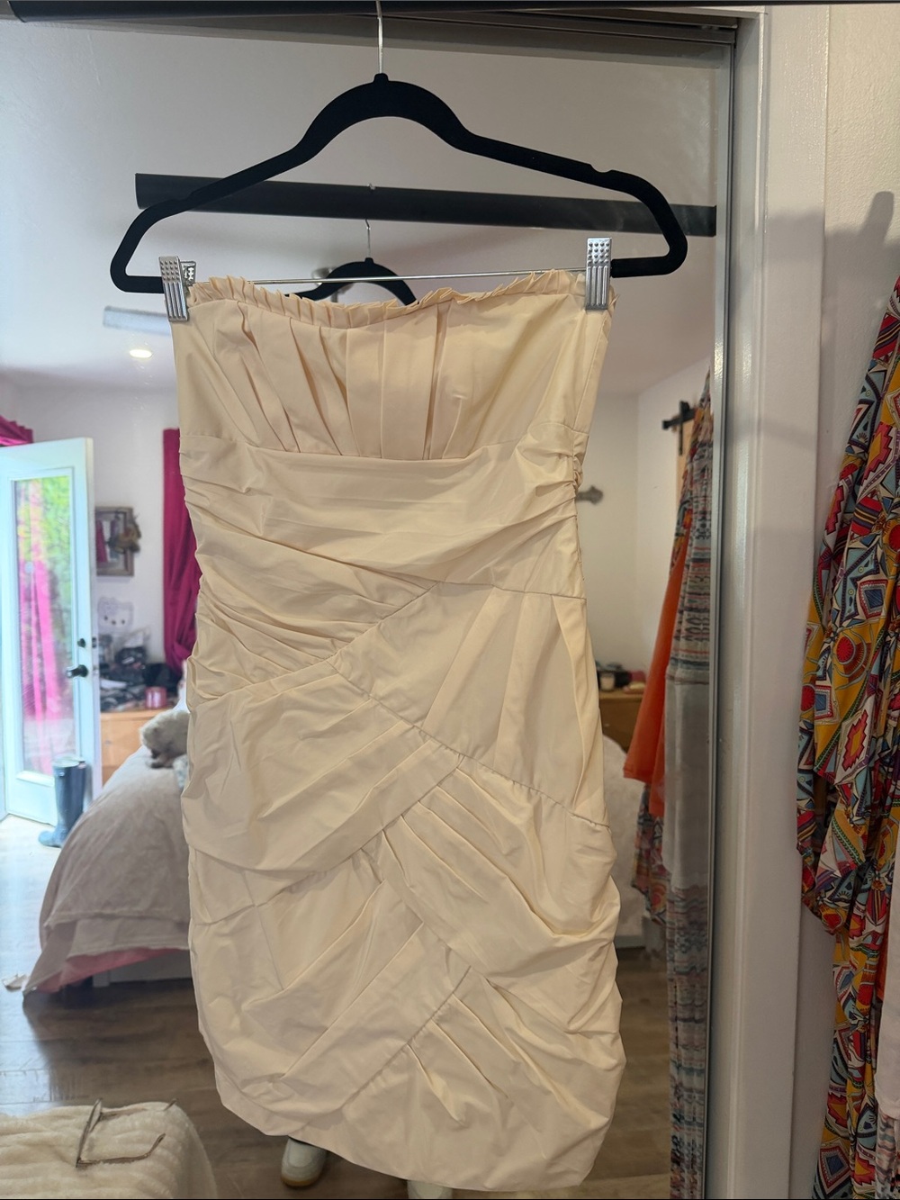 Max & Cleo Strapless Pleated Cream Cocktail Dress